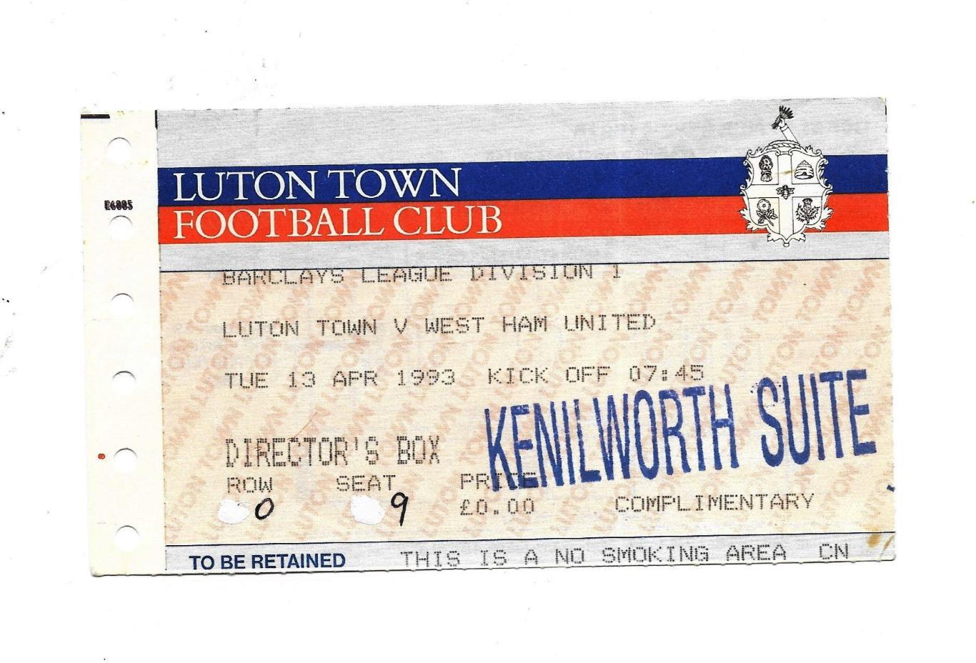 билет. LUTON_TOWN v WEST_HAM__UNITED_13.04. 1993