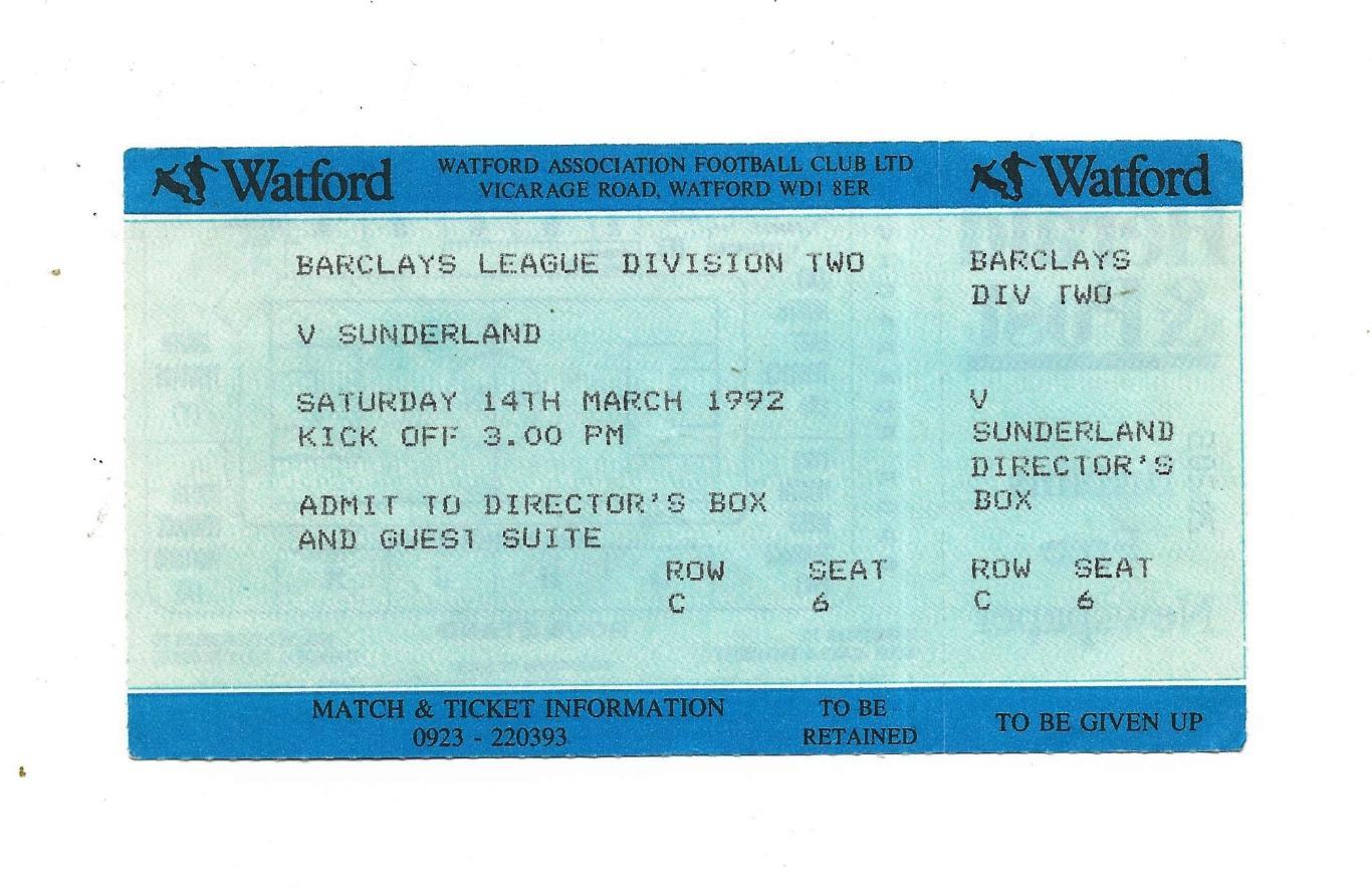 билет. WATFORD v SOUTHAMPTON_14.03. 1992