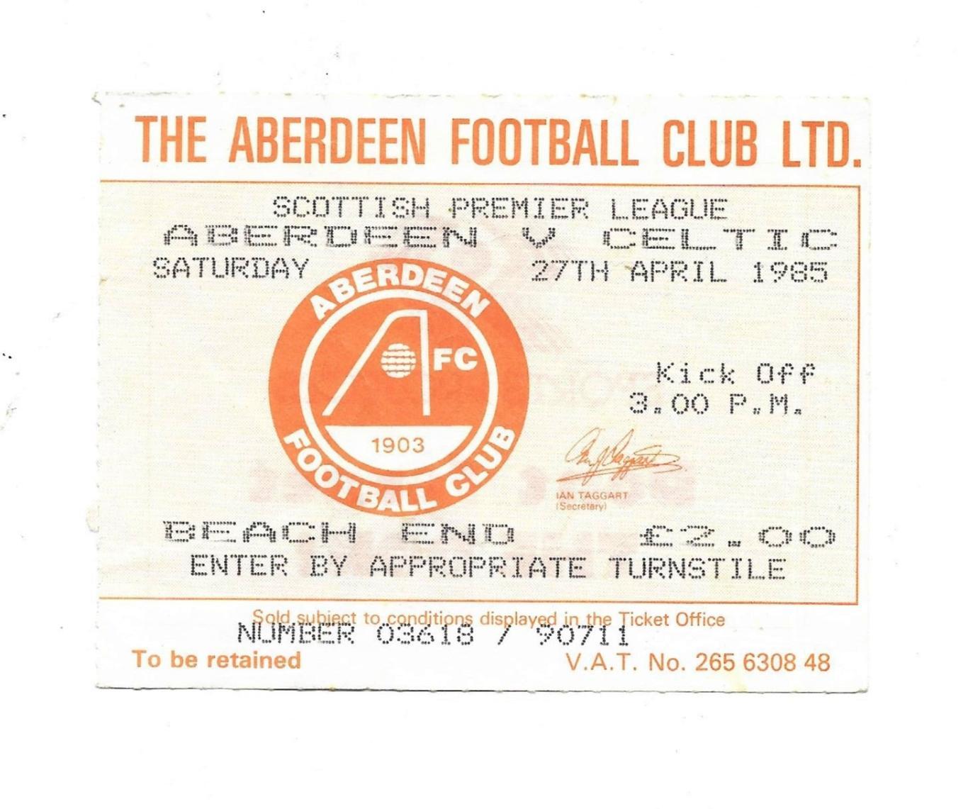 билет. ABERDEEN v CELTIC_27.04. 1985