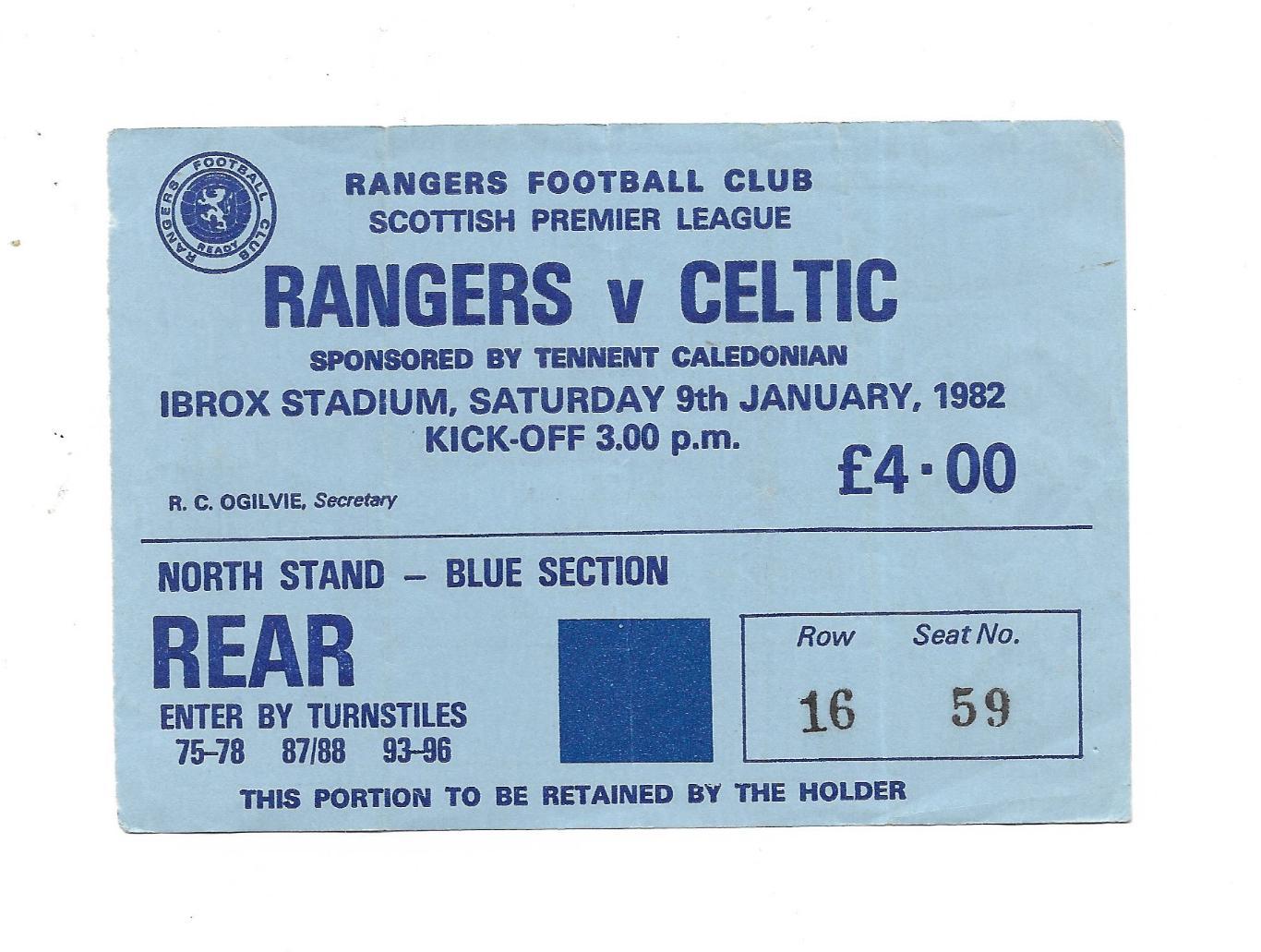 билет. RANGERS v CELTIC_09.01. 1982