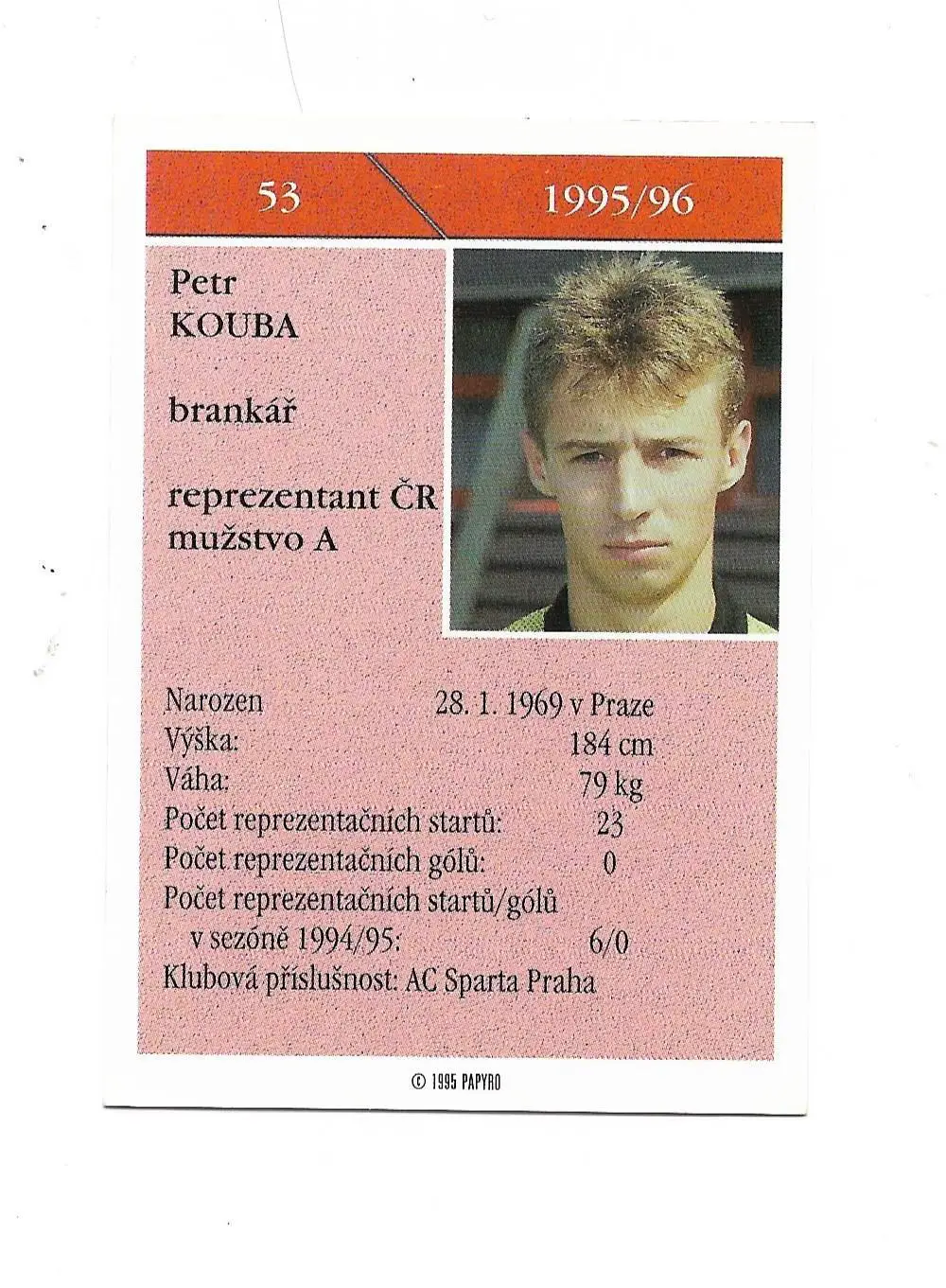 карточкa_PETR_KOUBA_Reprezen tace_CR-A_ (fotbal_1995-96)#53 1