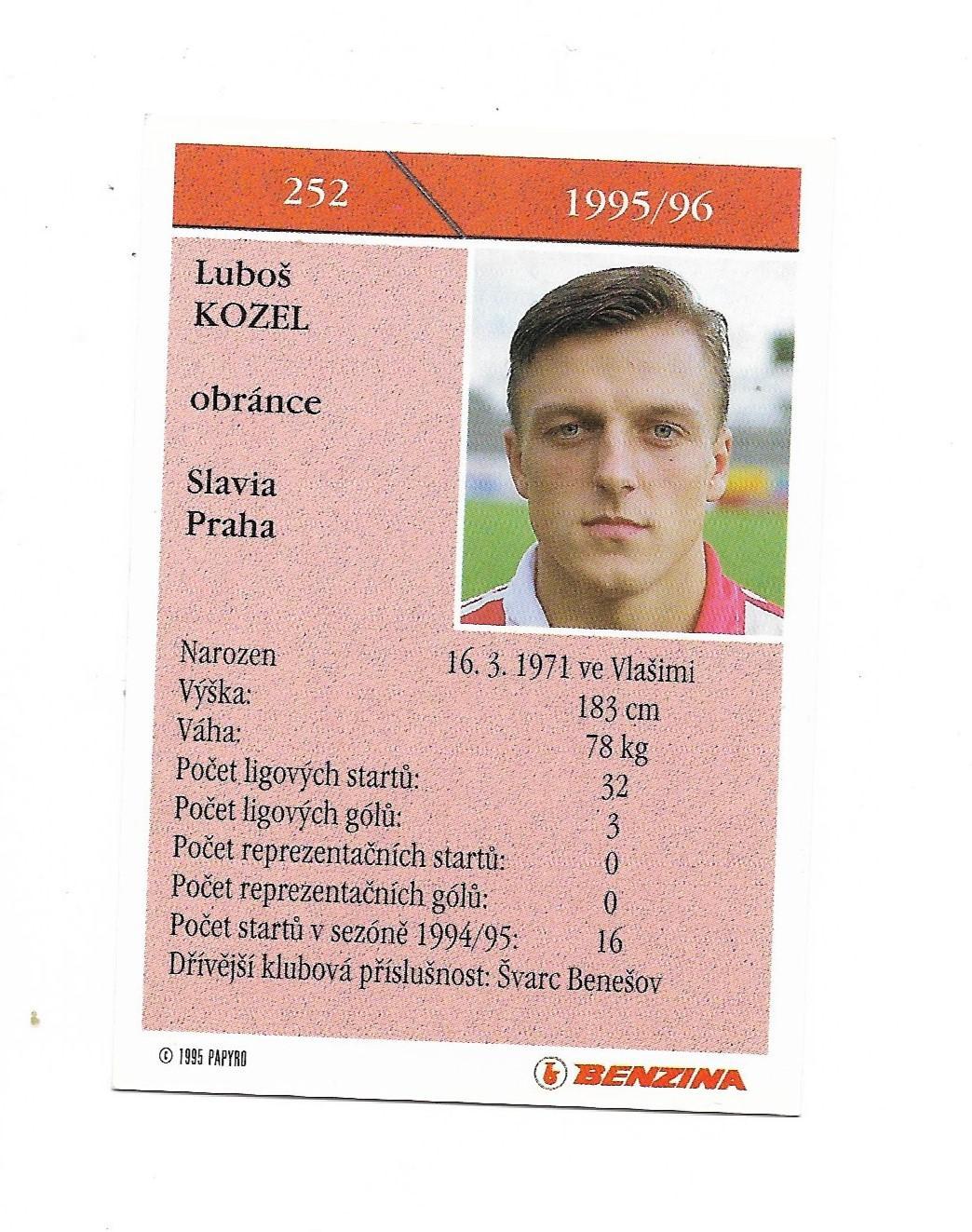карточкa_LUBOS_KOZEL_Slavia_ Praha_(fotbal_1995-96)#252 1