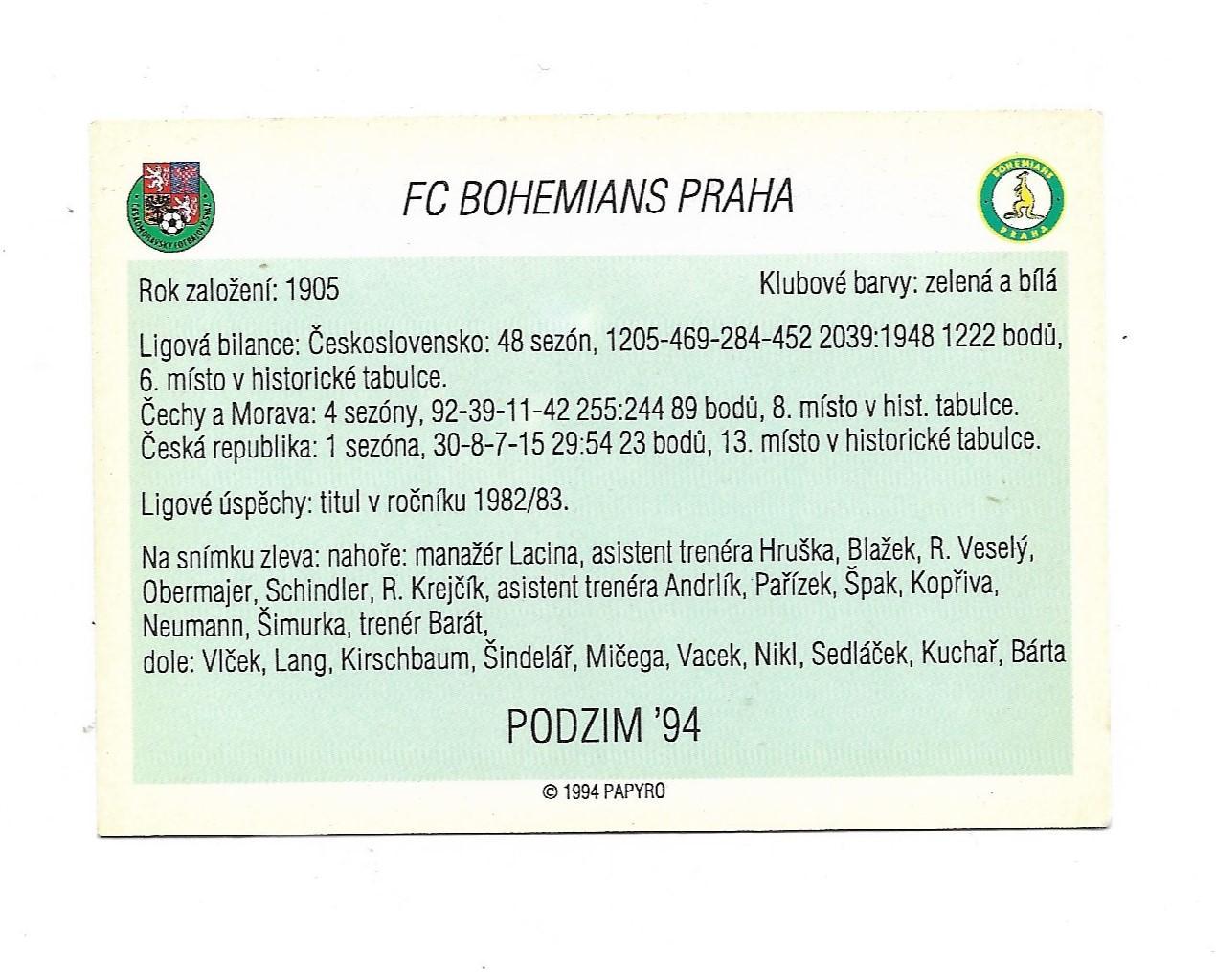 карточкa_FC_BOHEMIANS_ Praha_(PODZIM-94) 1