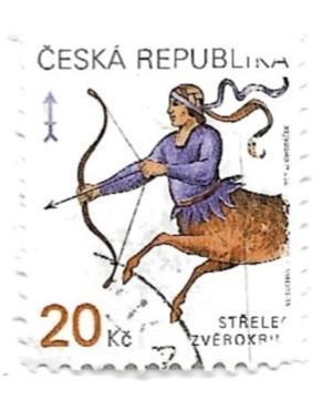 марка . почта Ceska Republika_ 20kc_ _strelec - zverokruh_ гашеная