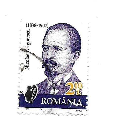 марка . почта _ROMANIA._Nicolae_Grigorescu_ 1838-1907_2.10l_гашеная .