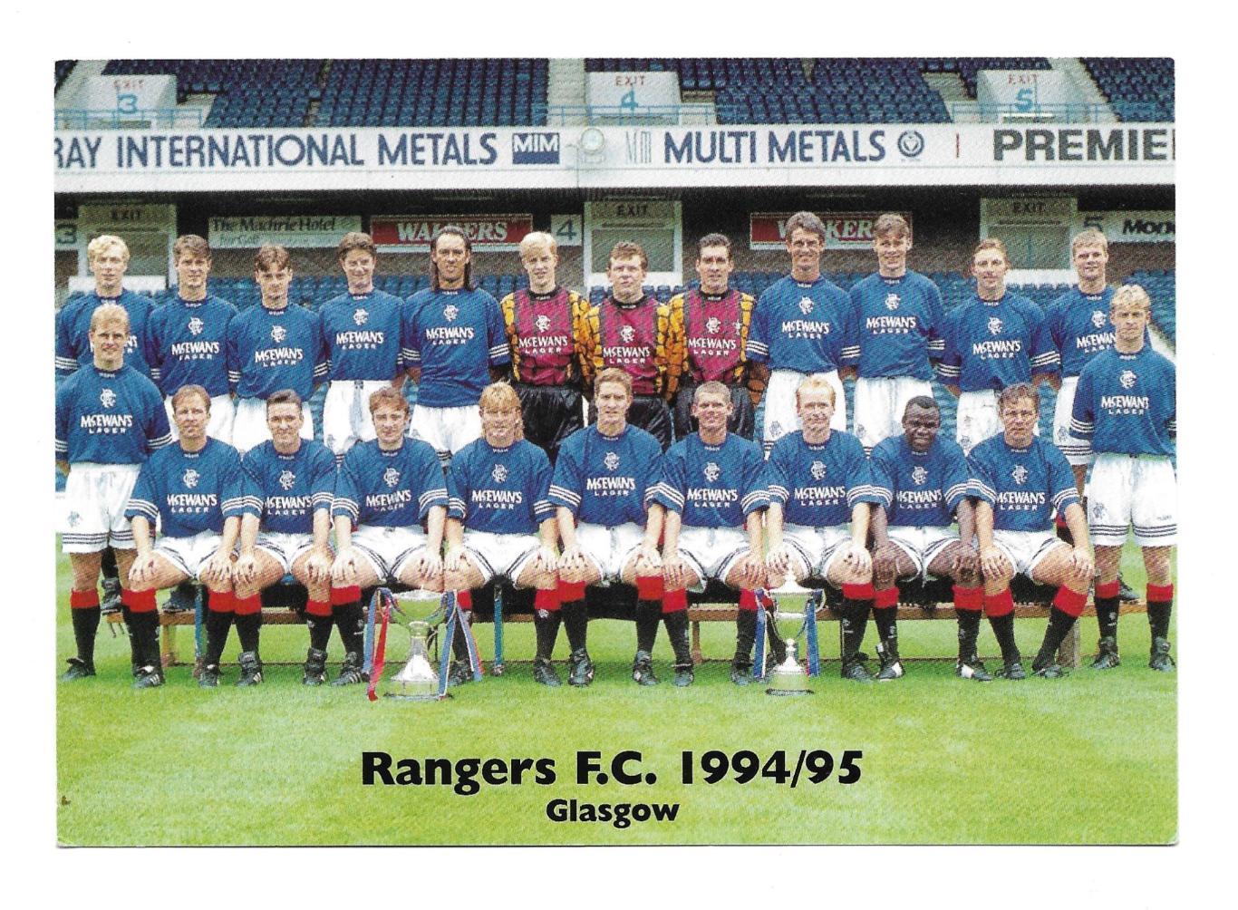 цветная_фото открытка Rangers FC 1994-95_Glasgow _(автографы_печать)_на обороте