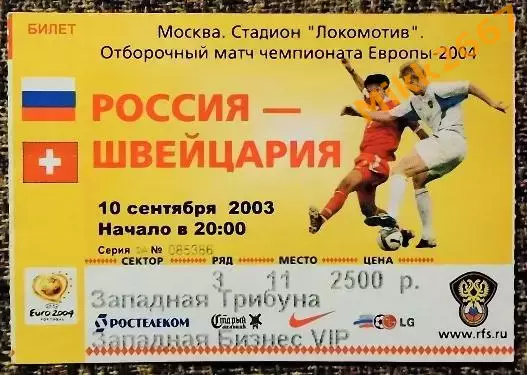 Россия - Швейцария. Отборочный матч ЧЕ-2004.