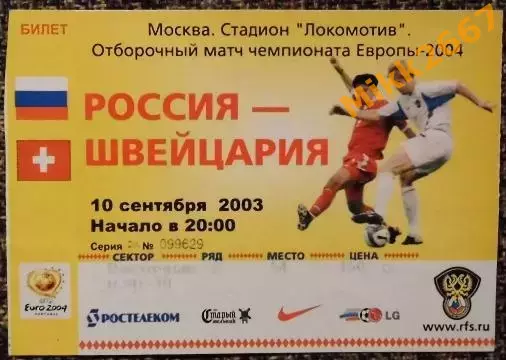 Россия - Швейцария. Отборочный матч ЧЕ-2004.