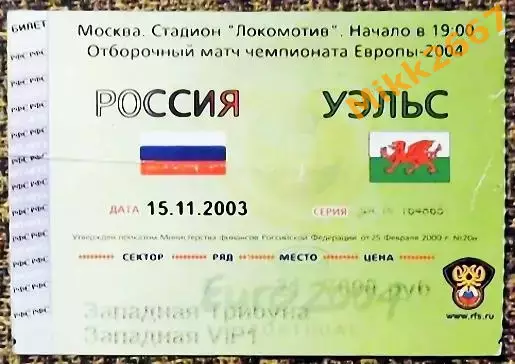 Россия - Уэльс. Отборочный матч ЧЕ-2004.