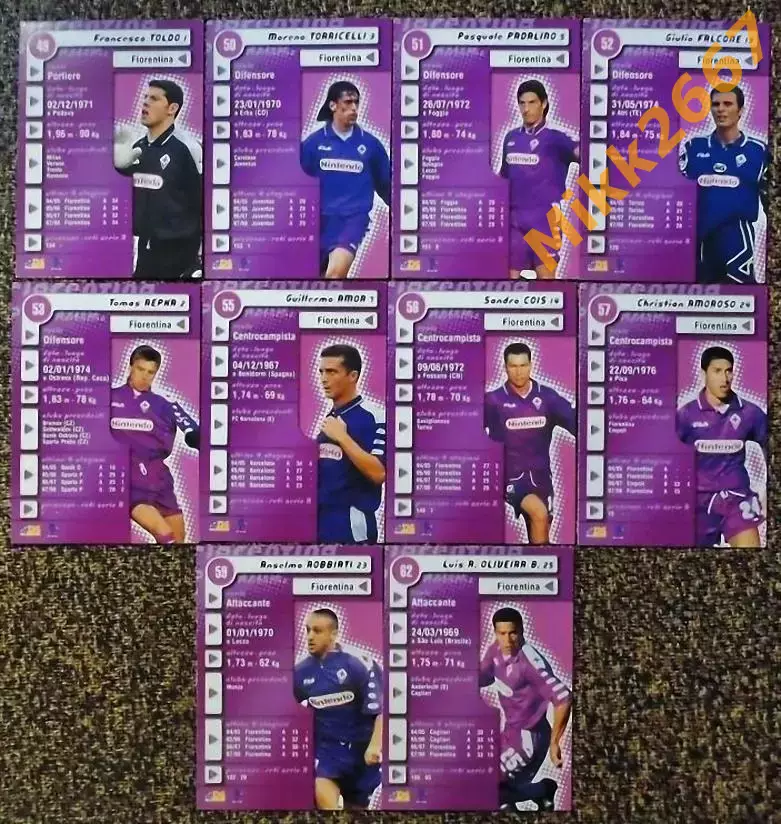 Карточки игроков Fiorentina. Коллекции DS Pianeta Calcio 1998-1999. 1
