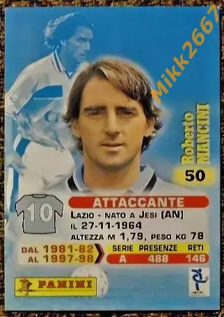 Roberto MANCINI. Коллекция Panini Calcio 99 Cards 1