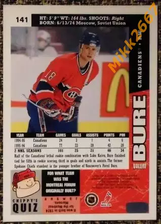 Valeri BURE / Валерий БУРЕ. Коллекция Collector's Choice NHL 1996-1997 1