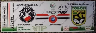 Полония (Польша) - Тобол Кустанай (Казахстан). Кубок УЕФА-Интертото 2003.