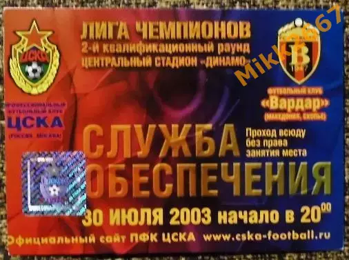 ЦСКА Москва - Вардар (Македония). Лига Чемпионов 2003/2004, квалификация