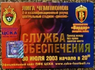 ЦСКА Москва - Вардар (Македония). Лига Чемпионов 2003/2004, квалификация