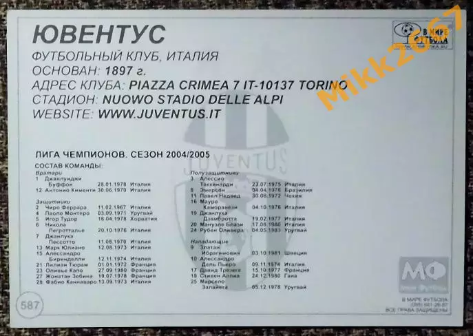 JUVENTUS FC / Ювентус,В мире ФУТБОЛА- 587 1