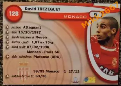 David TREZEGUET. Коллекция DS France Foot 1999-2000 1