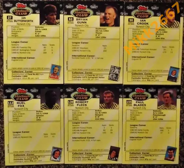 Norwich City. Коллекция TOPPS Stadium Club Английская Премьер-Лига 92-93 1