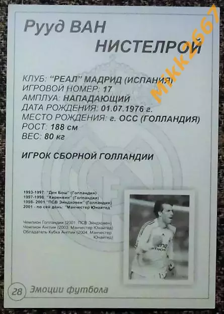 Ruud VANNISTELROOY / Рууд ВАН НИСТЕЛРОЙ,В мире ФУТБОЛА- 28 Эф 1