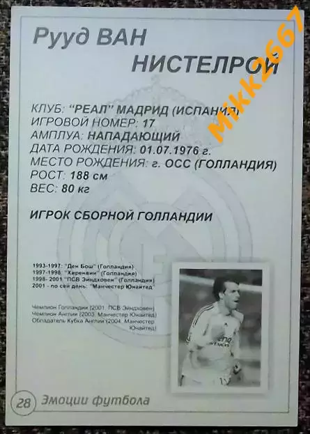 Ruud VANNISTELROOY / Рууд ВАН НИСТЕЛРОЙ,В мире ФУТБОЛА- 28 Эф 1