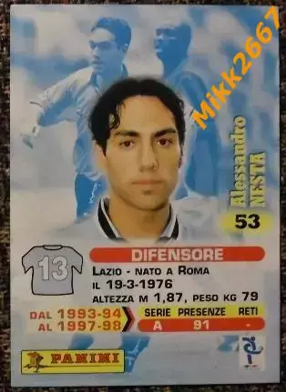 Alessandro NESTA. Коллекция Panini Calcio 99 Cards 1