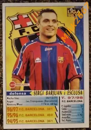 SERGI Barjuan i Esclusa. Коллекция MUNDICROMO Испанская Лига 1998-1999 1