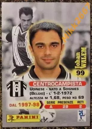 Johan WALEM. Коллекция Panini Calcio 99 Cards 1