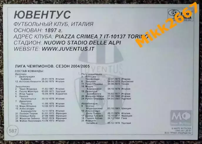 JUVENTUS FC / Ювентус,В мире ФУТБОЛА- 587 1