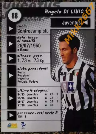 Angelo DI LIVIO. Коллекция DS Pianeta Calcio 1998-1999 1
