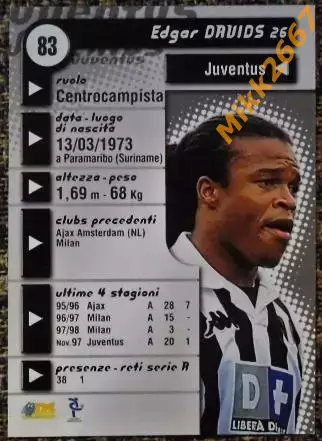 Edgar DAVIDS. Коллекция DS Pianeta Calcio 1998-1999 1