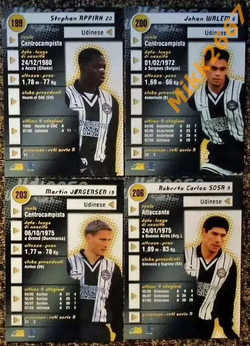 Карточки игроков UDINESE. Коллекции DS Pianeta Calcio 1998-1999. 1