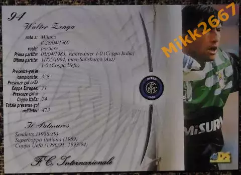 Walter ZENGA. Коллекция DS Интер 2000 1
