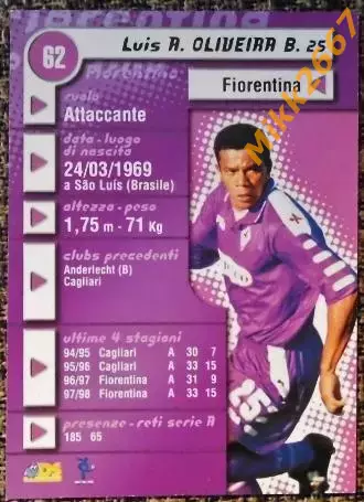 Luis Airton OLIVEIRA Barroso. Коллекция DS Pianeta Calcio 1998-1999 1