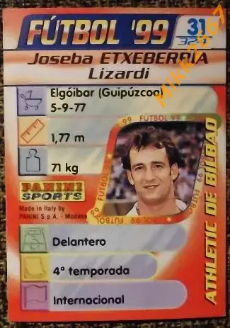 Joseba ETXEBERRIA Lizardi. Коллекция PANINI Futbol 1998-1999 1