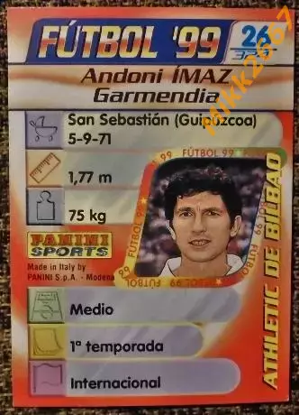 Andoni IMAZ Garmendia. Коллекция PANINI Futbol 1998-1999 1