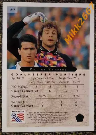 Дмитрий ХАРИН. Коллекция Upper Deck Чемпионат Мира США 1994 1