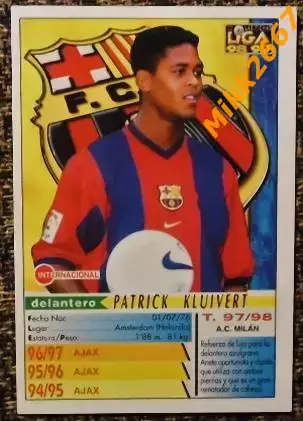 Patrick KLUIVERT. Коллекция MUNDICROMO Испанская Лига 1998-1999 1
