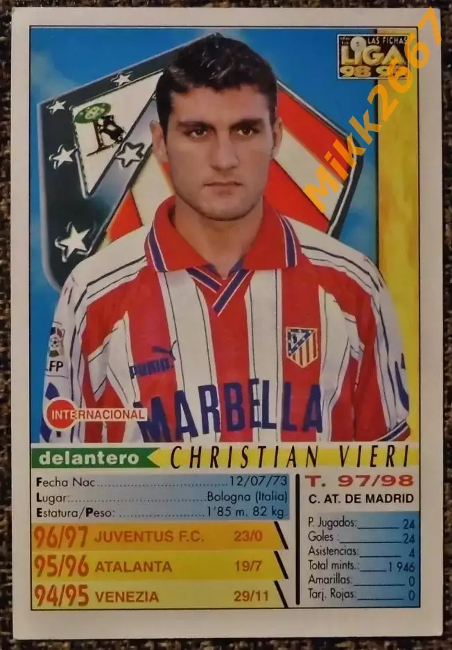Christian VIERI. Коллекция MUNDICROMO Испанская Лига 1998-1999 1