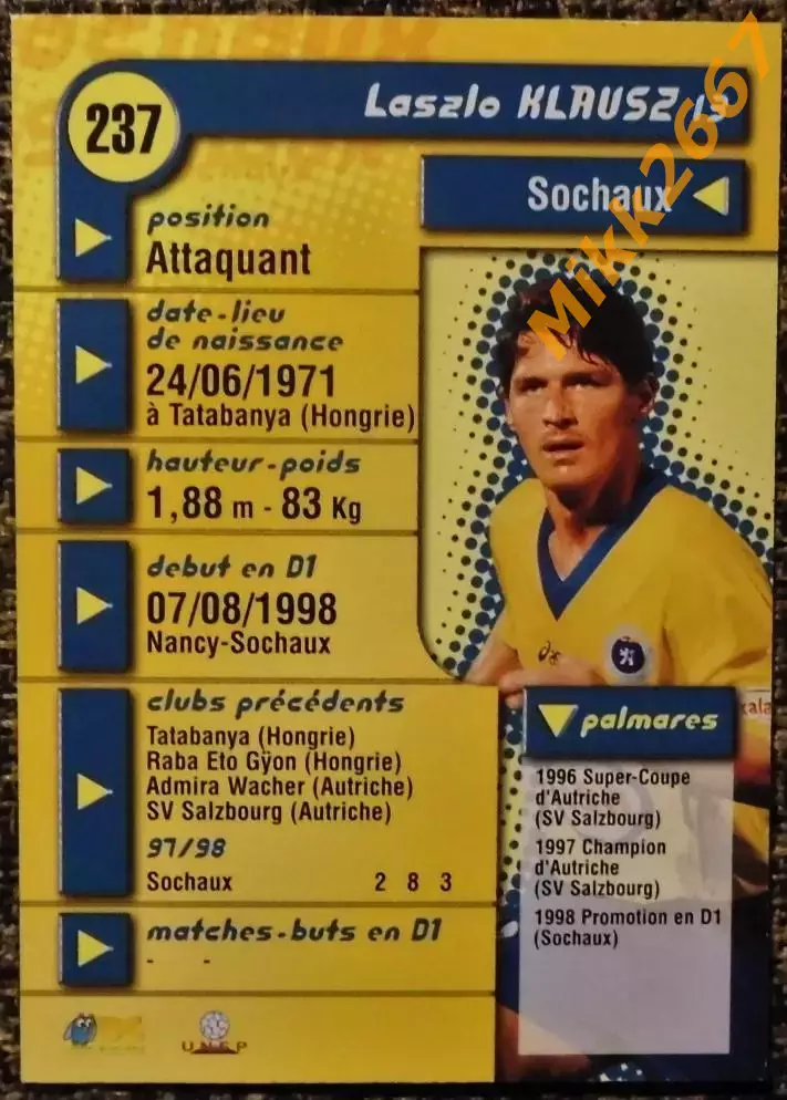 Laszlo KLAUSZ. Коллекция DS France Foot 1998-1999 1