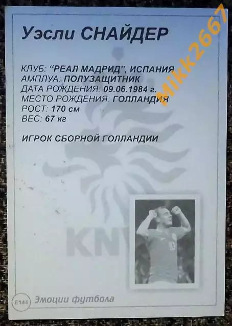 Wesley SNEIJDER / Уэсли СНАЙДЕР, В мире ФУТБОЛА- Е144Эф 1