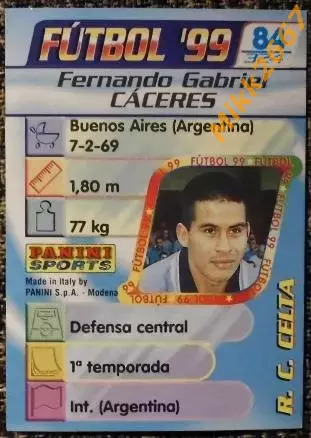 Fernando Gabriel CACERES. Коллекция PANINI Futbol 1998-1999 1