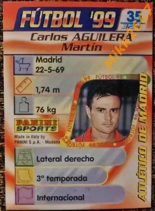 Carlos AGUILERA Martin. Коллекция PANINI Futbol 1998-1999 1