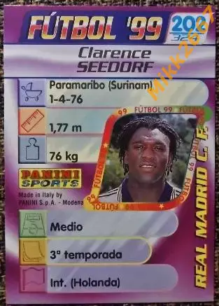 Clarence SEEDORF. Коллекция PANINI Futbol 1998-1999 1