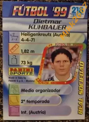 Dietmar KUHBAUER. Коллекция PANINI Futbol 1998-1999 1