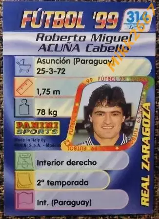 Roberto Miguel ACUNA Cabello. Коллекция PANINI Futbol 1998-1999 1