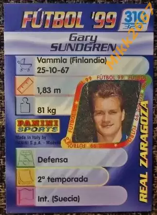 Gary SUNDGREN. Коллекция PANINI Futbol 1998-1999 1