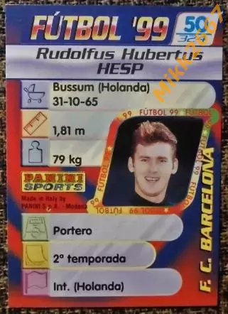Rudolfus Hubertus HESP. Коллекция PANINI Futbol 1998-1999 1