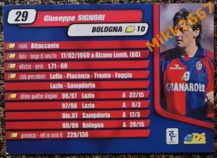 Giuseppe SIGNORI. Коллекция DS Pianeta Calcio 1999-2000 1