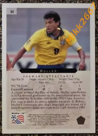 MULLER. Коллекция Upper Deck Чемпионат Мира США 1994 1
