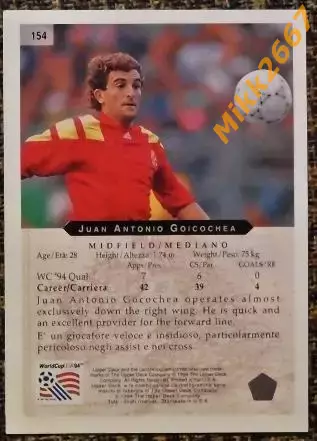 Juan Antonio GOICOCHEA. Коллекция Upper Deck Чемпионат Мира США 1994 1